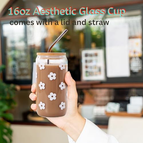Image of JTEWB Birthday Gifts For Women, Teen Girl, Her, Happy Birthday Gift Box For Girl, Women, Sister, Daughter, Friends, Cute Daisy Aesthetic Glass Cups Gift Set 7pcs