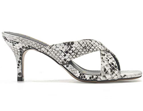 Comeshun Women Low Kitten Heel Mules Cross Strap Slide On Sandals Square Toe Dress Pumps Snake Prints Size 8 #TOP1