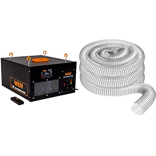 WEN 3410 3-Speed Remote-Controlled Air Filtration System (300/350/400 CFM) & FULTON 4" x 20' Ultra Flex Clear-Vue Heavy Duty PVC Hose - MADE IN USA!