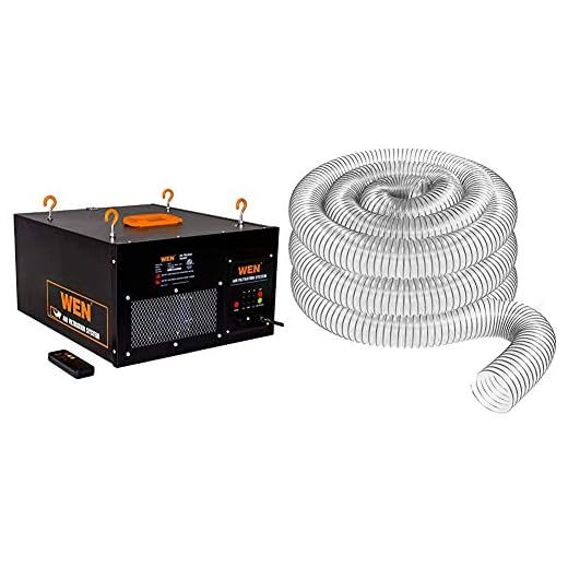 WEN 3410 3-Speed Remote-Controlled Air Filtration System (300/350/400 CFM) & FULTON 4" x 20' Ultra Flex Clear-Vue Heavy Duty PVC Hose - MADE IN USA!