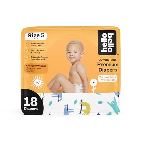 Image of Hello Bello Premium Baby Diapers Size 5, 18 Count of Disposable, Extra-Absorbent, Hypoallergenic Baby Diapers with Snug and Comfort Fit, Sleepy Sloth