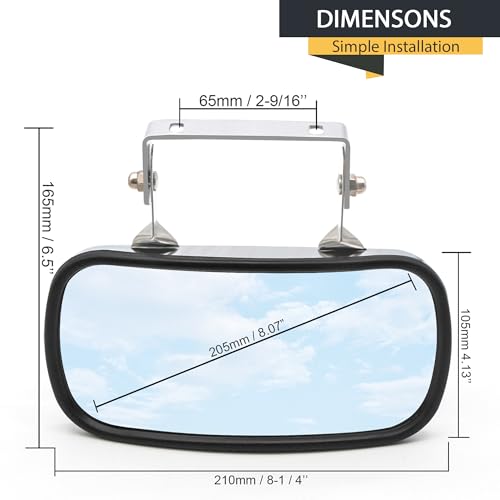 TOEMIRR 8" x 4" Convex Mirror Stainless Steel Rectangular fit for Multiple Scenarios, Tractors Forklifts Trucks Boats Cars Improve Visibility Universal U-Bracket Rearview Mirrors - Image 7