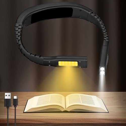 HOTUT Leselampe Hals,Buch Leselampe Hals LED Buchlampe mit Wiederaufladbare Batterien,Ergonomisch Leselicht haben 4 unabhängige Lichtquellen,Einstellarm,Hals LED Buchlampe für Lesen Stricken