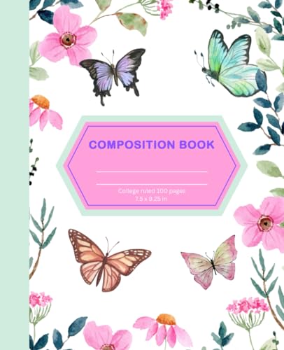 College Ruled Composition Notebook: Butterfly and Floral theme for school or home use image 2