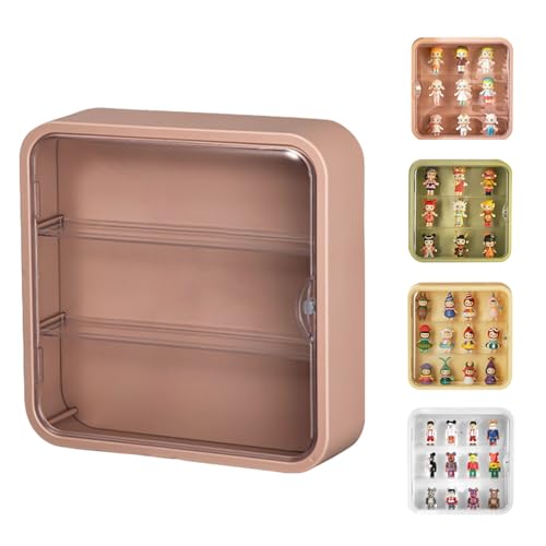 コレクションケース フィギュアケース 透明ディスプレイ 収納ボックス 透明 展示 収納 人形 卓上 展示ボックス おもちゃ 化粧品 防塵 おもちゃディスプレイ 台座 模型 人形 ひな壇 陳列 アクリル 4色 貼り紙付き (コーヒー)