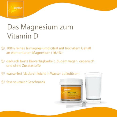 proSan Magnesiumpulver 250g (Tri-Magnesium-Di-Citrat, 16,4%) | Premium Magnesium | Vegan & Hochdosiert | Organisch & Wasserfrei | Reines Pulver ohne Zusatzstoffe (Packung mit 2)