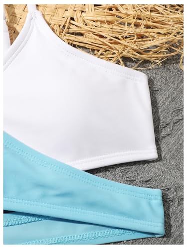 SHENHE Girl's 3 Piece Swimsuit Criss Cross Color Block Bikini Set with Mesh Cover Up Skirt3