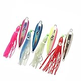 Otominat Inchiku Slow Pitching Jigging Lures Glow Saltwater Vertical Fishing Jigs Head Octopus Skirt Jigging Marlin Fish Lures Assist Double Hooks 100g 120g 150g 200g 250g (Set, 120g)