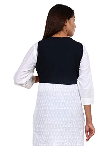 Image of Craft Trade Women's Cotton Embroidered Kutchi Jacket with Tassels Sleeveless Mirror Work