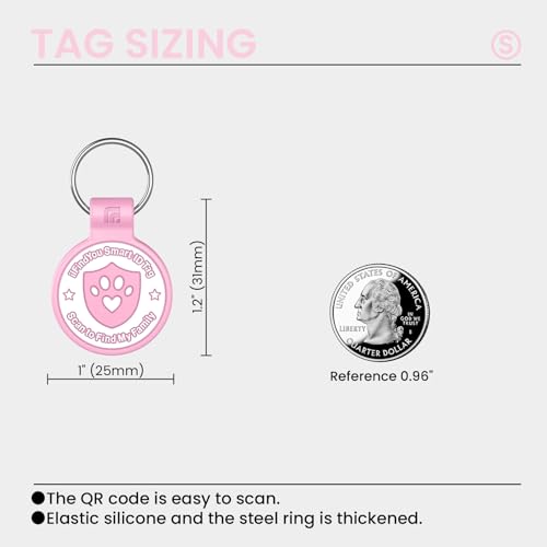 Médaille pour collier d'animal code QR anti-perte en silicone souple rose S - 3