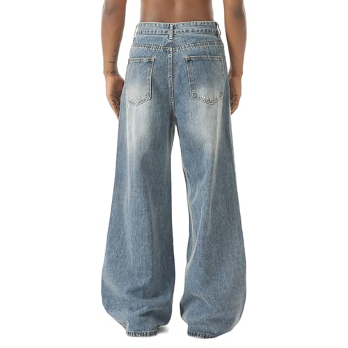 Baggy Streetwear Jeans Men Teen Boys Mid Rise Y2k Hip Hop Skater Jeans Vintage Loose Fit Ripped Trendy Denim Pants4