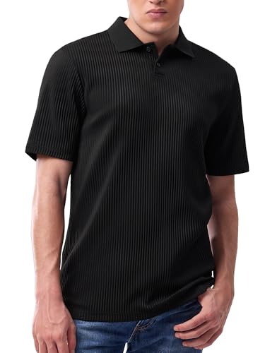 Polo para hombre de manga corta con tejido acanalado texturizado y botones, ideal casual para verano, trabajo y vacaciones miniatura 1