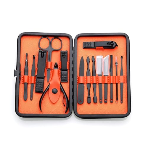 GDDZA 15 Piece Nail Clippers Set, Black Nail Clipper Set, Nail Enhancement Tool, Nail Clipper Set (Color : A, Size : 15.7*10cm)
