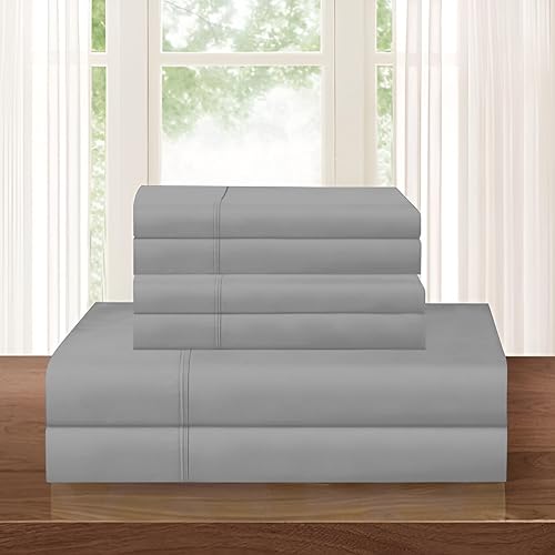 Elegant Comfort Luxury Soft 1500 Premium Hotel Quality Microfiber Wrinkle and Fade Resistant Cozy 5-Piece Bedding Set, Easy All Around Elastic Fitted Sheet, Deep Pocket, Split King, Silver Gray