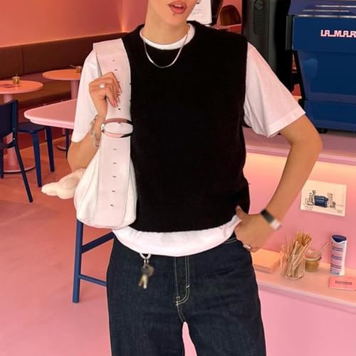 Miqil Women Comfy Sweater Vest Casual Sleeveless Ribbed Knit Vest Trendy Crew Neck Knitted Pullover Tank Top Streetwear3