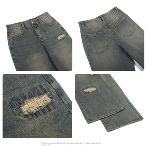 Men's Retro Nostalgic Ripped Jeans Straight Loose Fashion Irregular Embroidery Jeans2