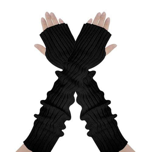 AUYAO Guantes sin Dedos de Punto de Invierno, Calentadores de Brazos de Fibra Acrílica, Manoplas sin Dedos para Hombre y Mujer, Guantes Largos De Brazos para Senderismo Ciclismo, 50cm