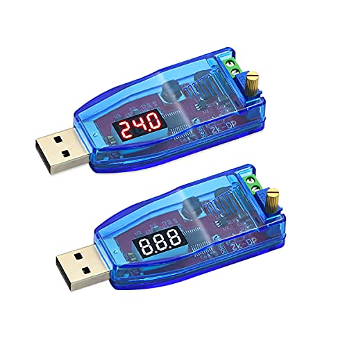 CenryKay DC-DC USB Power Supply Module,USB Adjustable Buck Boost Power Supply Voltage Regulator Module 5V to1V 3.3V 9V 12V 24V Red Light Display(2PCS