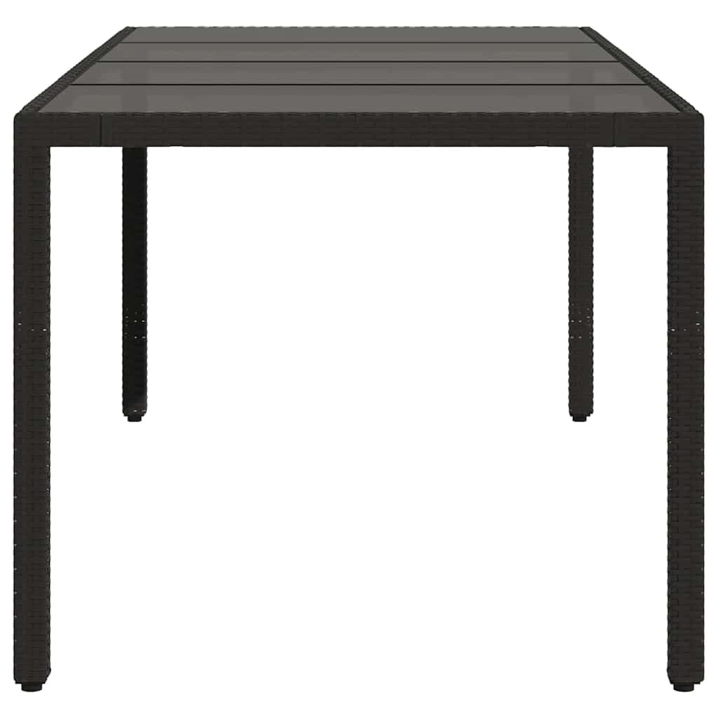 Poly Rattan stół ogrodowy ze szklanym blatem, czarny, 190 x 90 x 75 cm, stół do jadalni do ogrodu, na taras, stabilna rama stalowa malowana proszkowo, łatwe w pielęgnacji szkło hartowane