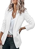 BOFETA Women Casual Blazer Long Sleeve Plain Blazer Lined Lapel Button Pocket Solid Color Blazer White M