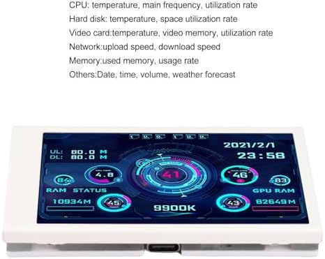 SUNGOOYUE 3.5인치 컴퓨터 온도 모니터, USB 타입 C 인터페이스 풀 뷰 320x480 LCD 디스플레이 소형 스크린 aida64 PC CPU 하드 디스크 데이터 모니터용 (화이트) — 사진 2