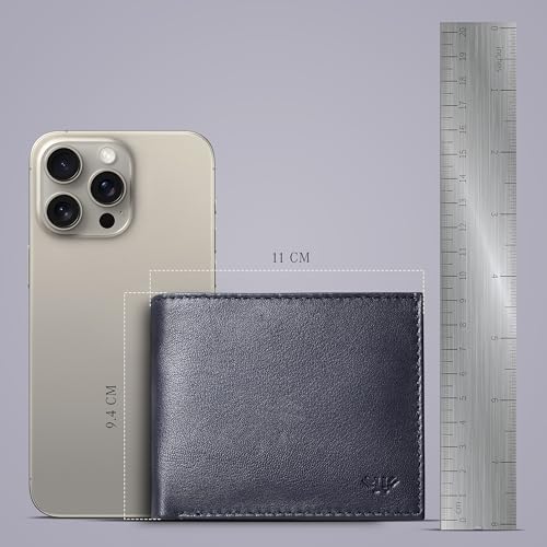 Image of Full Grain Genuine Leather Wallet for Men, Handcrafted Travel Wallet, Minimalist Mens Slim Bifold Wallet, Anti-Theft RFID Blocking Wallet for Men's, Bi-fold - Navy