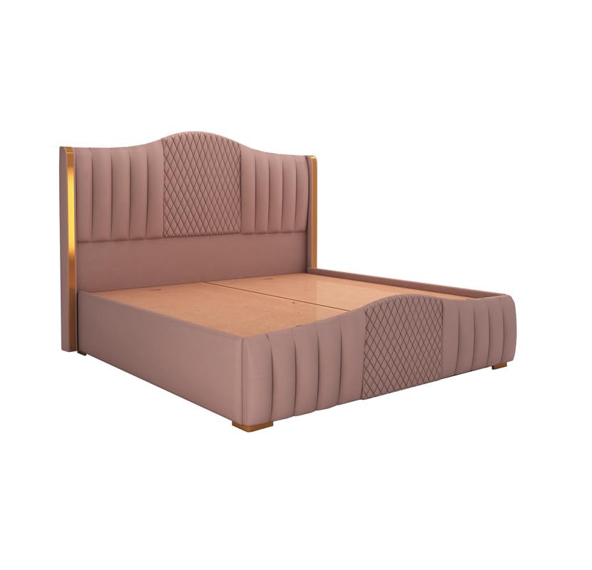Image of MAMTA DECORATION Solid Wood King Size Bed for Bedroom with Box Storage | Premium Velvet Upholstery Double Bed with Tufted Headboard | Modern Palang Cot Bed for Home, Hotels & Guest Room | Onion Pink