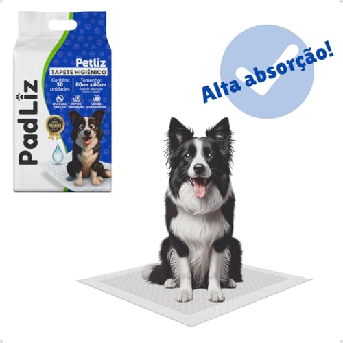 Tapete Higiênico para Cachorro Padliz 80cm x 60cm 30 Unidades Sanitário Super Absorvente Antivazamen
