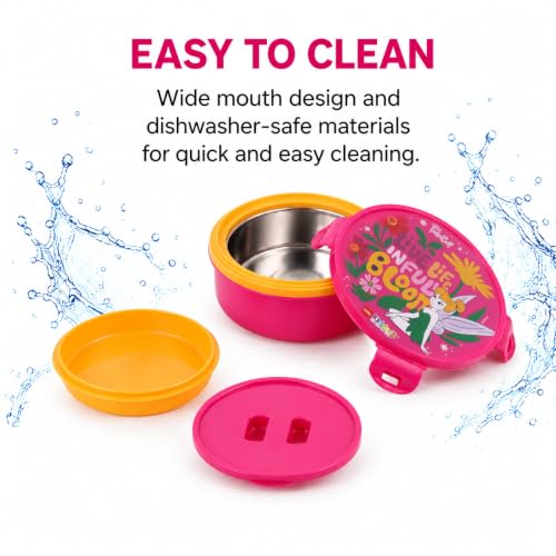 Image of CELLO Kidzbee Star Gift Set Combo for School Kids Pink | 3D Touch & Feel Tinkerbell Design Airtight Clip Lock Insulated Lunch Box 390ml with Leak Proof Flip Top Sipper Water Bottle for Kids Boys Girls