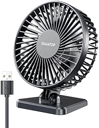 Gaiatop Small Desk Fan, 4.5 Inch Portable 3 Speeds Wind Desktop Table Cooling Fan in Single Button, Adjustment Mini Personal Fan for Home Desktop Office Car Outdoor, Transparent Blade (Not Battery)