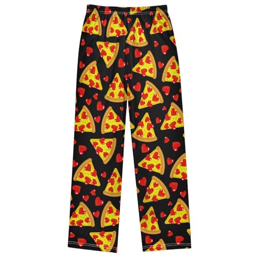 Boy's Pants Pizza Love Red Heart Pattern Jogger Pants Elastic Waist Long Bottoms Trousers with Pockets 6-14 Years 7
