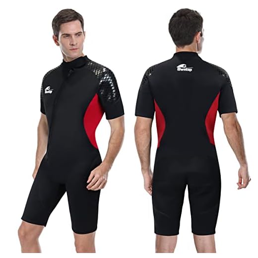 Owntop Shorty Neoprenanzug für Herren – 3mm Neopren Tauchanzüge Stretch Kurzarm Einteiler Tauchhaut Frontreißverschluss UPF50+ Thermo-Badebekleidung zum Surfen Schwimmen Schnorcheln Wassersport, XXL