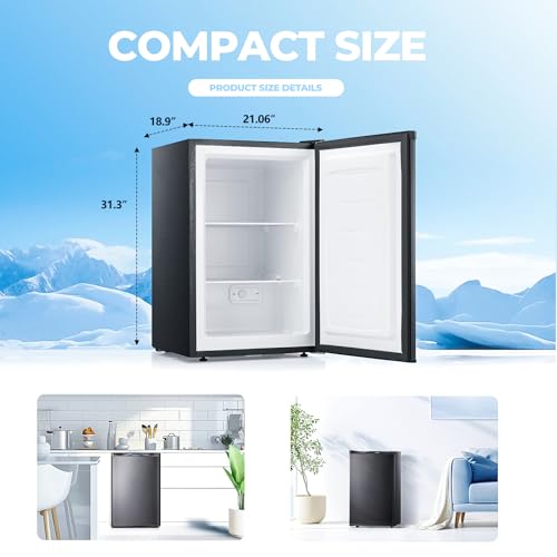 Image of Electactic 3.0 Cu.ft Small Freezer, Mini Upright Freezer with 7 Adjustable Thermostat, Removable Shelves, Reversible Single Door, for Bedroom /Home /Dorms /Apartment (Black)