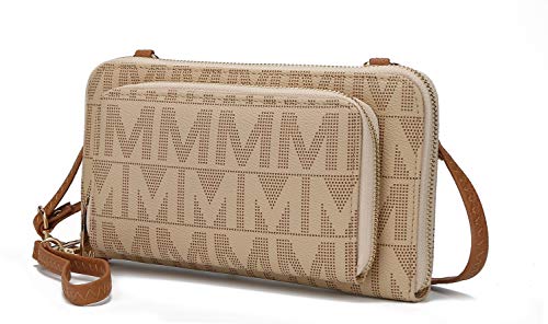 Mia K Collection Crossbody Wallet Handbag for Women, Multi Pockets Wristlet Bag PU Leather Clutch Purse Beige