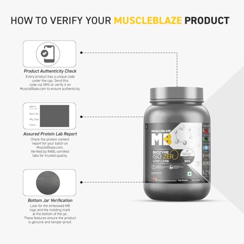 Image of MuscleBlaze Biozyme Iso-Zero Whey Protein Isolate Powder, 1kg (2.2lbs) | Swiss Chocolate Hazelnut | 27g Protein Per Scoop | USA Patent-Published Enhanced Absorption Formula (EAF)