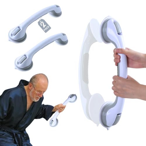 PEACEMALL Maniglia per doccia senza foratura, 2 pezzi – Maniglie per anziani – Maniglia per doccia con ventosa – Presa forte – Maniglia per vasca da bagno – Supporto per WC