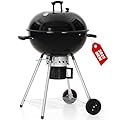 GREEN PARTY 22 inch Kettle Charcoal BBQ Grill with Wheels, Portable Charcoal Grill with Porcelain-Enameled Lid & Ash Catcher for Outdoor Cooking Barbecue Camping Picnics Tailgating