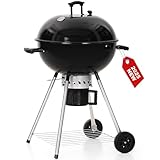GREEN PARTY 22 inch Kettle Charcoal BBQ Grill with Wheels, Portable Charcoal Grill with Porcelain-Enameled Lid & Ash Catcher for Outdoor Cooking Barbecue Camping Picnics Tailgating, Black