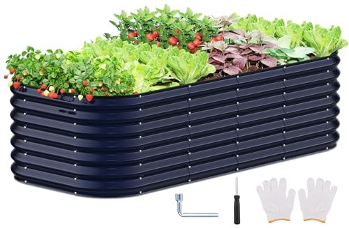Oval 6x3x2 FT Galvanized Raised Garden Bed Kit, 24” Large Metal Planter Box for Outdoor Gardening, 6 in 1 Garden Bed for Vegetables Flower Herb(Modern Gray)