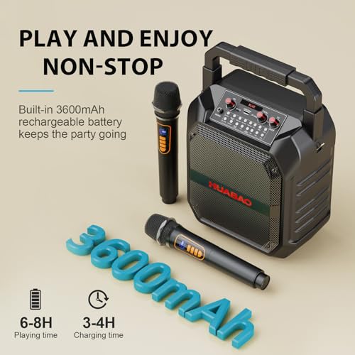 Image of Portable Karaoke Machine with 2 Wireless Microphones, Bluetooth Speaker for Adults & Kids, Karaoke Speaker, PA System with Remote Control, TF Card /USB /FM /AUX Mode for Party, Home & Outdoor