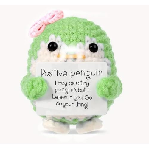 Leyiteng Positive Penguin Cute Stuff Emotional Support Gift Small Inspirational Good Luck Charm Gift for Graduation New Job Beginning Funny Knitted Wool Doll Birthday Home Office Gift