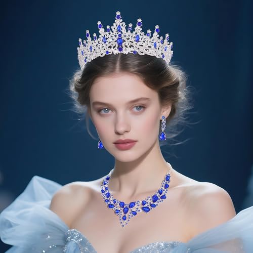Kamirola Tiaras and Crowns for Women,Tiaras Earrings Necklace, Crystal Bridal Jewelry Set（TR832