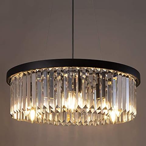 Wellmet Kristallleuchter Schwarz Kronleuchter 6-Licht Ø55cm modern Kristall Pendelleuchte Esstisch Hängeleuchte Glas led Deckenleuchte Hängend Hängellampe Lüster Wohnzimmer Schlafzimmerlampe Rund Cover