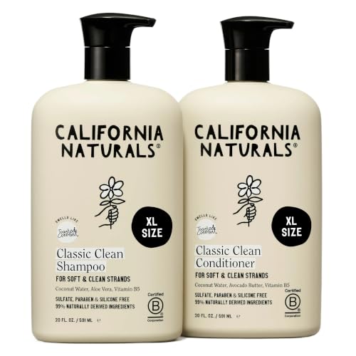 Image of California Naturals Classic Clean Toasted Coconut Shampoo Conditioner Set, Natural, Vegan, Cruelty, Silicone, Paraben, and Sulfate Free, All Hair Types, 20 Fl Oz