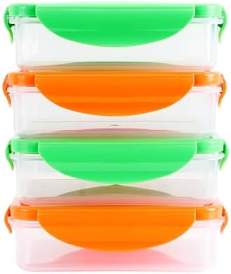 SnapMate - Set of 4 - Sandwich Containers - BPA Free Plastic, Snap & Lock Shut Lids with Airtight Silicone Seal. Ideal for Sandwiches, Fruit, Snacks, Meal Prep and Storage. Great for Kids and Adults.