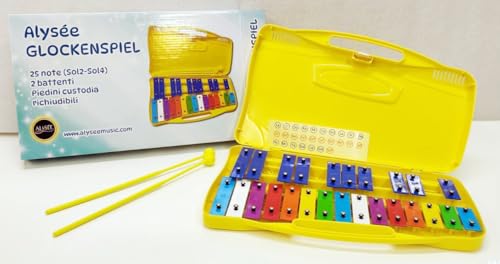 Alysée – MT25-C-YL Metallophon mit 25 chromatischen Platten, Koffer mit Griff und Schlägeln im Lieferumfang enthalten