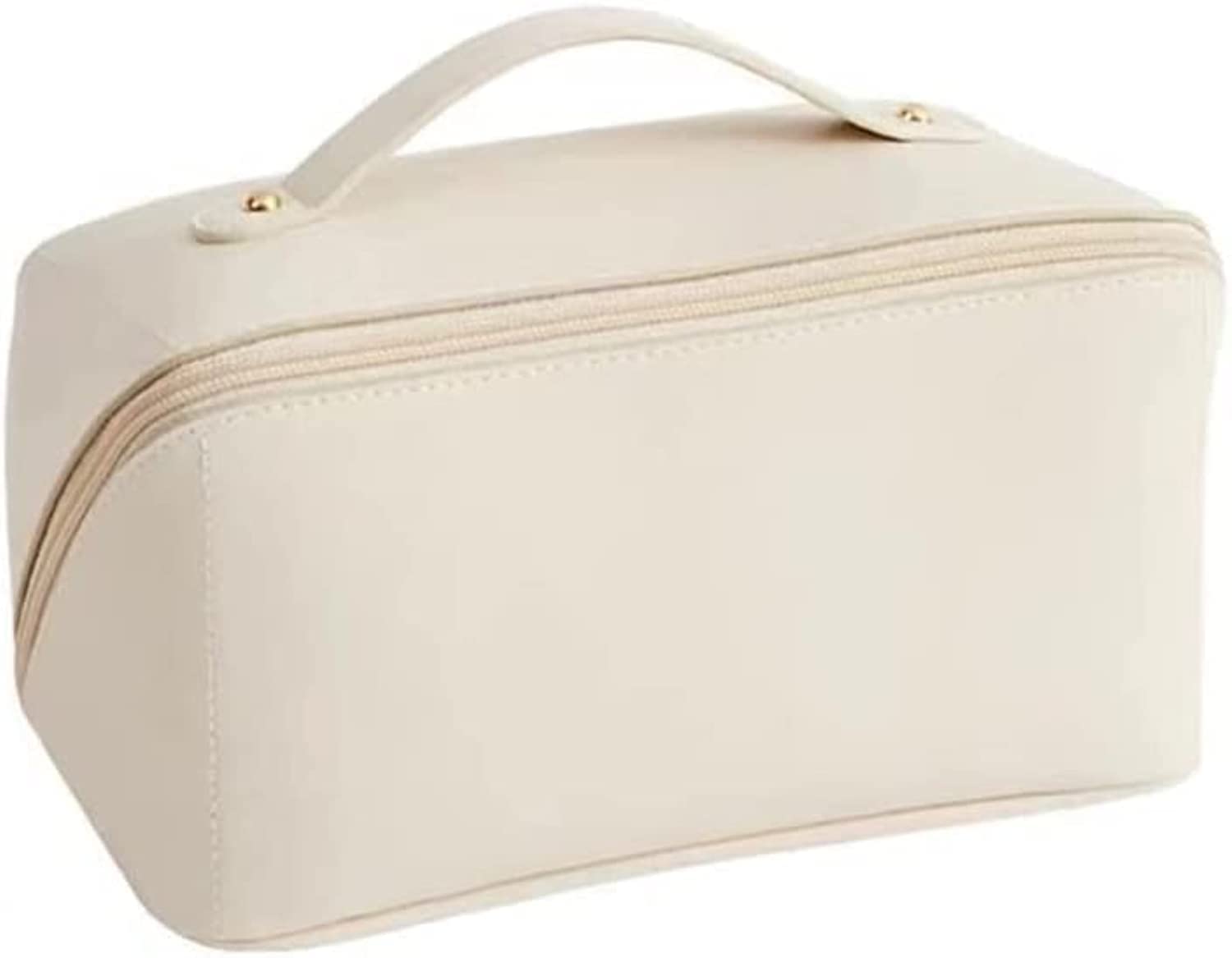 ECVVLarge-Capacity Travel Cosmetic Bag, Large Travel Makeup Bag, Waterproof Portable Leather Makeup Bags, Double-Layered Cosmetic Bag, Multifunctional Storage Makeup Bags for Women (white)