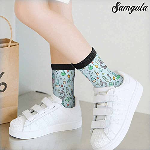 Image of Red Striped Crew Socks for Woman Size 6-8 Christmas Tree Moose Snowflake Dots Lines Girls Socks
