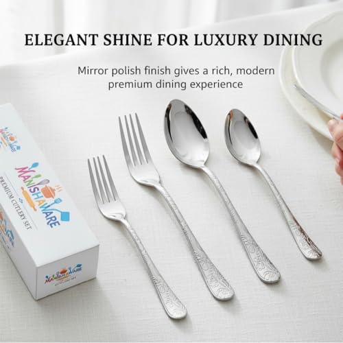 Image of Classic Silver 8 Pcs Stainless Steel Cutlery Set for Dining Table, Dishwasher Safe Glossy Flatware (Perfect Spoon Fork Set)