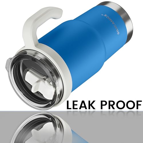 Image of 24oz Hygienic Insulated Tumbler with Handle -100% Leakproof Lid with Removable Spout & Straw, Reinforced Vacuum-Protection Base, Cup Holder Friendly, for Travel,Office & School-Blue